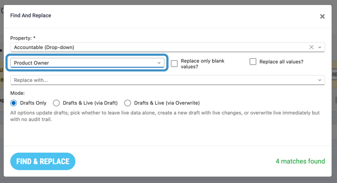 Find - dropdown