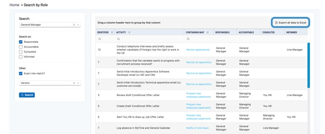 Export to Excel - Search by role