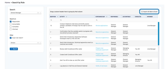Export to Excel - Search by role