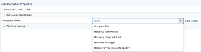 deliverable properties - dropdown