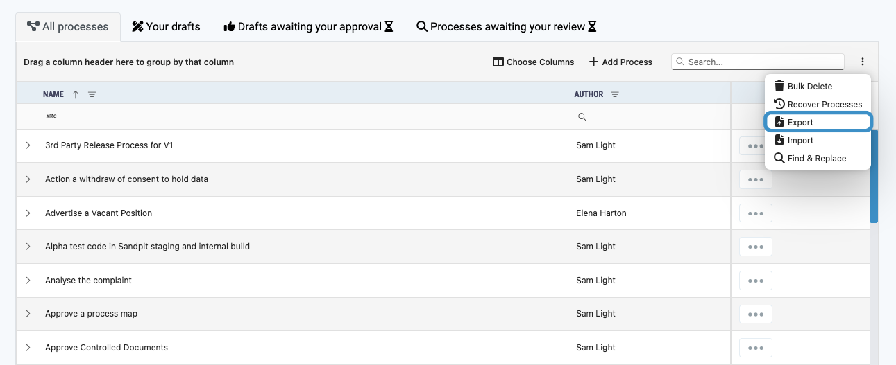 export process maps