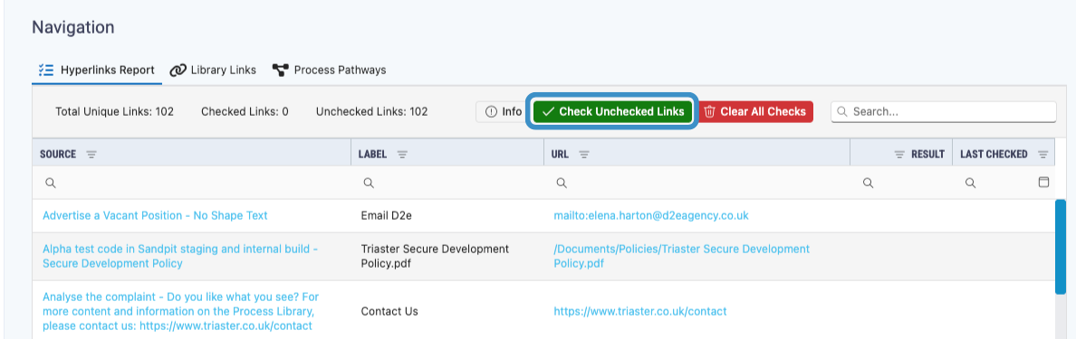 hyperlinks report - check links