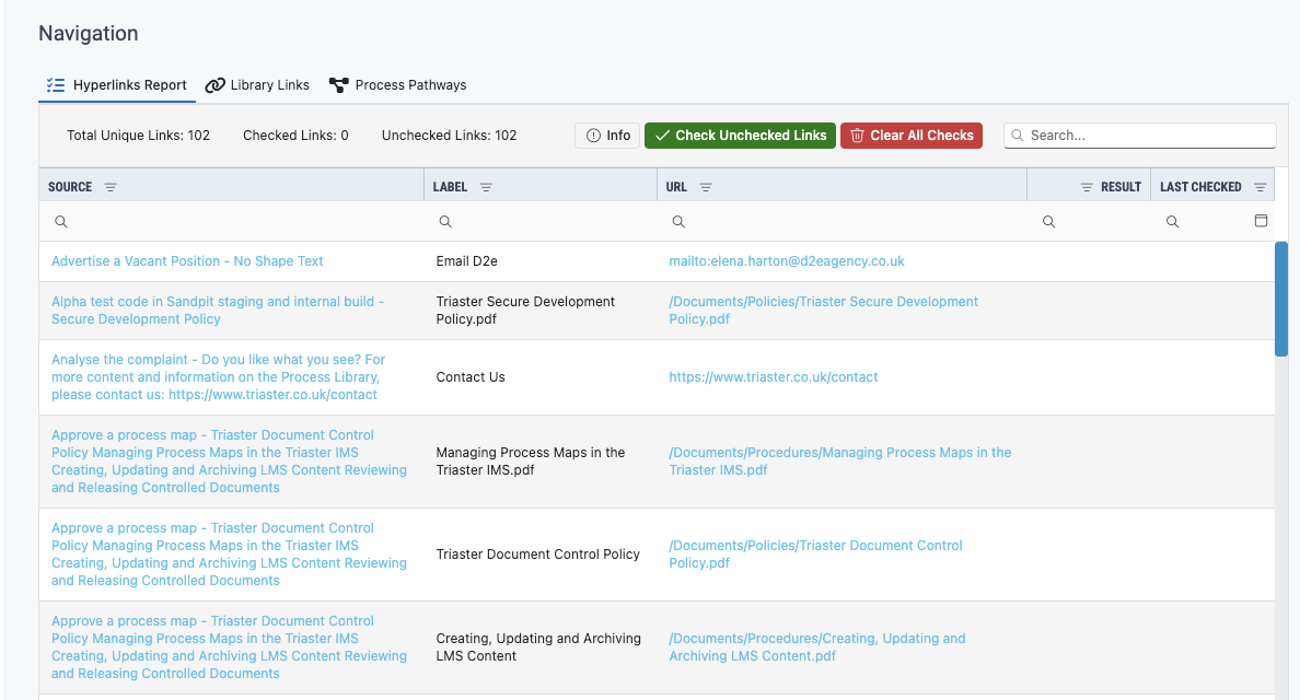Hyperlinks report