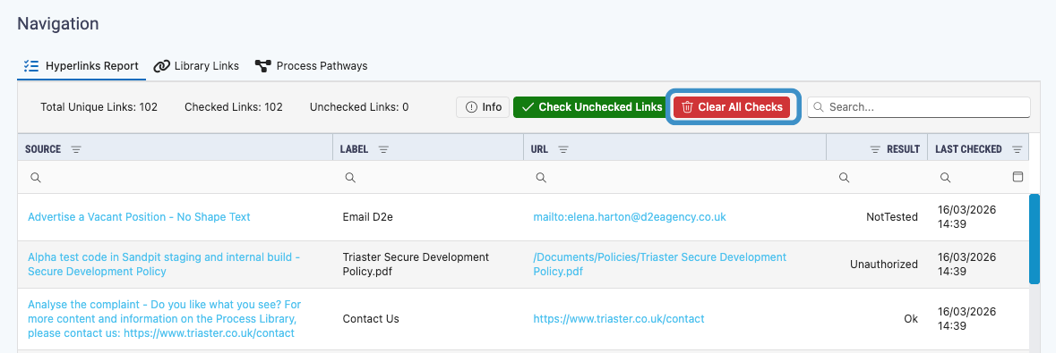 hyperlinks - clear checks